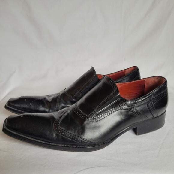 Jo Ghost Black Leather Slip On Brogues Wing Tip Handmade in Italy Size 40 - Picture 1 of 9